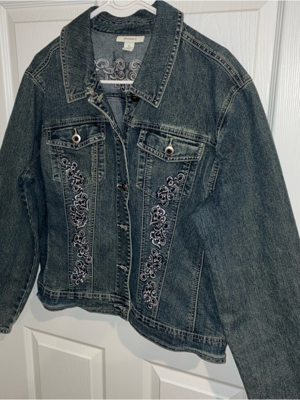 Dress Barn Dark Blue Embroidered Denim Jacket